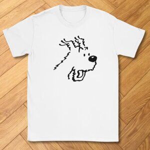 White Minimal Snowy Milou Dog Sketch Graphic Tee Cute Line Art Puppy Shirt